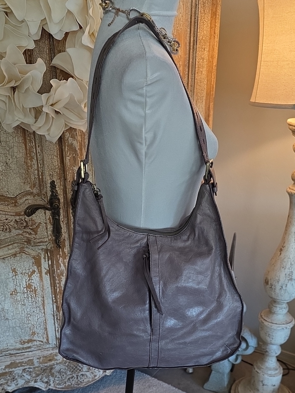 HOBO Soft Leather Shoulder Hobo in Deep Gray